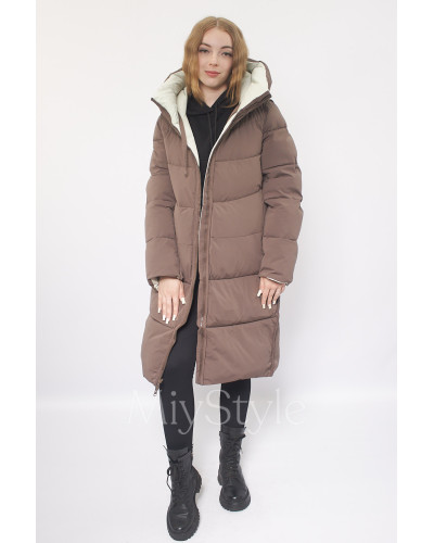 Довга двостороння жіноча зимова куртка (3280)