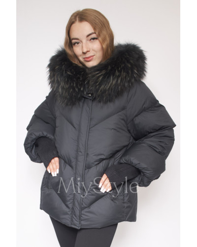Жіночий пуховик з хутром єнота (208)