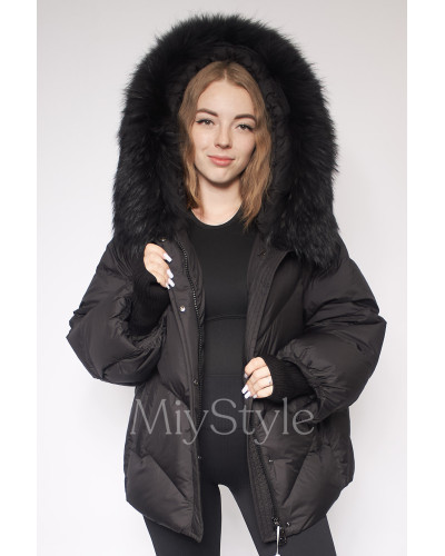 Жіночий пуховик з хутром єнота (208)