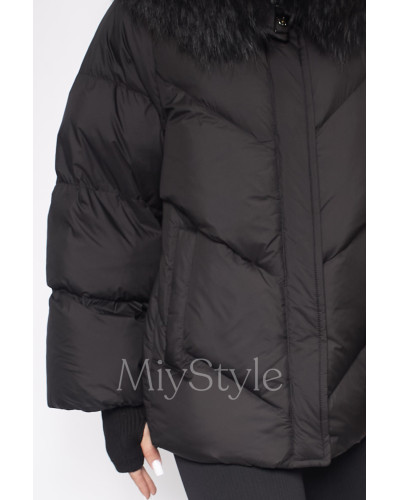 Жіночий пуховик з хутром єнота (208)