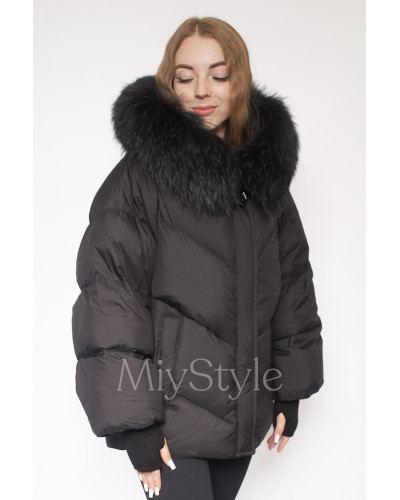 Жіночий пуховик з хутром єнота (208)