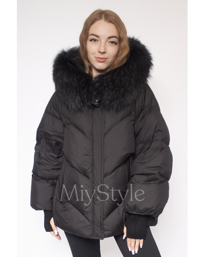 Жіночий пуховик з хутром єнота (208)