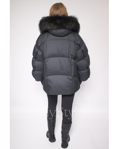 Жіночий пуховик з хутром єнота (208)
