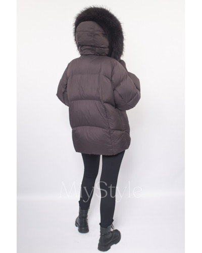 Жіночий пуховик з хутром єнота (208)